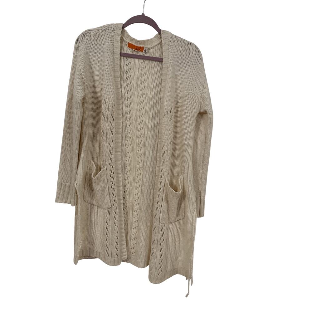 Beige One A Cardigan Open Front Dual Pockets Size L